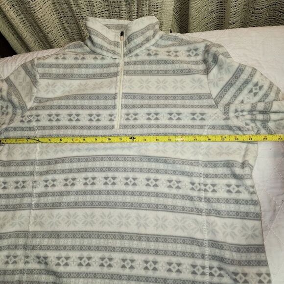 Lands end womens pullover fair isle white grey full zip fleece size large winter - Picture 7 of 9